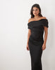 Bardot Maxi Dress With Split In Black Scuba-Style Fabric