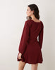 New Look Crinkle Tie Front Mini Dress In Burgundy