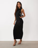 Sleeveless High Neck Maxi Dress With Twist Back Detail In Black