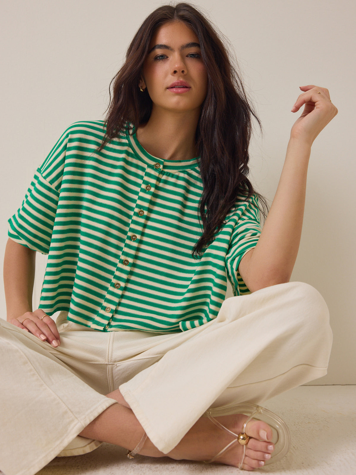 Keaton Button-Up Stripe Top