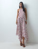 Halter Neck Dress With Asym Hem In Multi Stripe