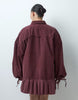 Curve Hybrid Cord Mini Shirt Dress With Balloon Sleeve And Voile Hem In Washed Burgundy