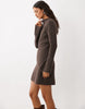Aware High Neck Long Sleeve Knitted Mini Dress In Chocolate Brown