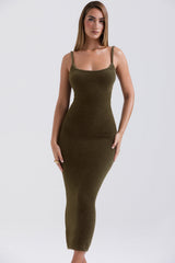 khaki soft fluffy knit maxi dress - sale