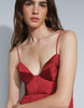 Panelled Fringe Cami Mini Dress In Brick Red
