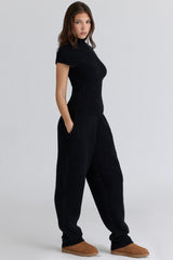 black wool boucle knit trousers