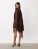 Shoulder Pad Tie Neck Fringe Sleeve Mini Dress In Brown