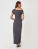 Threadbare Off Shoulder Draped Jersey Maxi Dress In Charcoal Grey