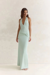 Seaside Glow Halter Maxi Dress Sage