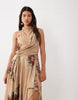 Stretch Chiffon High Low Draped Cowl Halter Maxi Dress In Chamomile