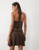 New Look Sequin Drop Waist Mini Dress In Dark Brown