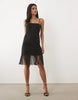 Linen Blend Fringe Detail Column Mini Dress In Black