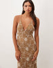 Embroidered Crochet Maxi Dress With Cut Outs In Brown