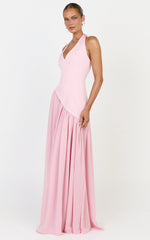 Calla Maxi Dress - Halter Neck Asymmetric Dropped Waist Dress in Pink