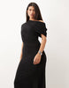 Off Shoulder Wrap Bodice Detail Maxi Dress With Train In Black