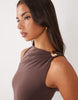 Twist Hardware Detail Midi Dress In Chocolate