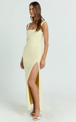 Tessa Maxi Dress - Square Neck Ruched Side Bodycon Dress in Lemon