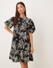 Lovedrobe Embroidered Short Sleeve Swing Mini Dress In Black
