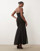 Lace & Beads Tulle Fishtail Maxi Dress In Black