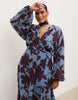 Pretty Lavish Curve Chiffon V Neck Scarf Detail Long Sleeve Maxi Dress In Blue Blown Up Floral Print