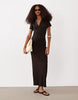 Ribbed Short Sleeve Polo Midi Dress In Chocolate