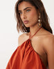 Halter Neck Trapeze Mini Dress In Rust