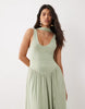 Slinky Maxi Dress With Scarf Detail In Sage