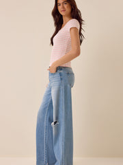 Shivani Striped Lace Trim Tee
