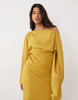 Kimono Sleeve Cape Detail Draped Midaxi With Open Back In Ochre