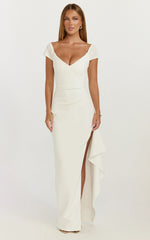 Skye Maxi Dress - V Shaped Neckline Short Sleeve Dress in White