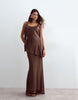 Arrange Tie Shoulder Satin Maxi Dress In Chocolate