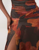 Bardot Mesh High Neck Ruched Side Thigh Split Maxi Dress In Abstract Floral Print