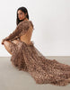 The Dolls House Circa  Premium Chiffon Cut Out Ruffle Trim High Low Maxi Dress In Leopard Print