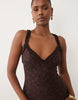 Bardot Lace Sweetheart Neck Sleeveless Midi Dress In Chocolate