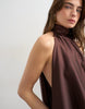 Topshop Halter Neck Voluminous Blouson Maxi Dress In Chocolate