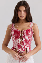 red gingham cotton corset top