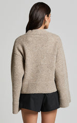 Becka Cardigan - Oversized Recycled Knitted Button Through Cardigan in Biscuit