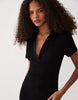 Ribbed Short Sleeve Polo Midi Dress In Black