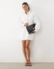 Missyempire Cinch Waist Balloon Sleeve Mini Shirt Dress In White