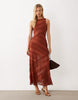 Spliced Tiered Lace Midi Dress In Rust