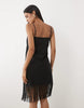 Linen Blend Fringe Detail Column Mini Dress In Black