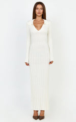 Pamela Midi Dress - Ribbed Knit Poli Midi Dress in Off White