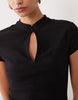 Mandarin Collar Mini Dress In Black Pinstripe