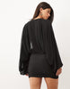 Mesh Mini Dress With Blouson Sleeve And Cut Out In Black