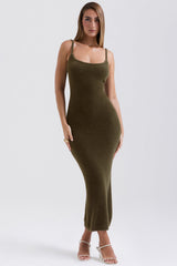 khaki soft fluffy knit maxi dress - sale
