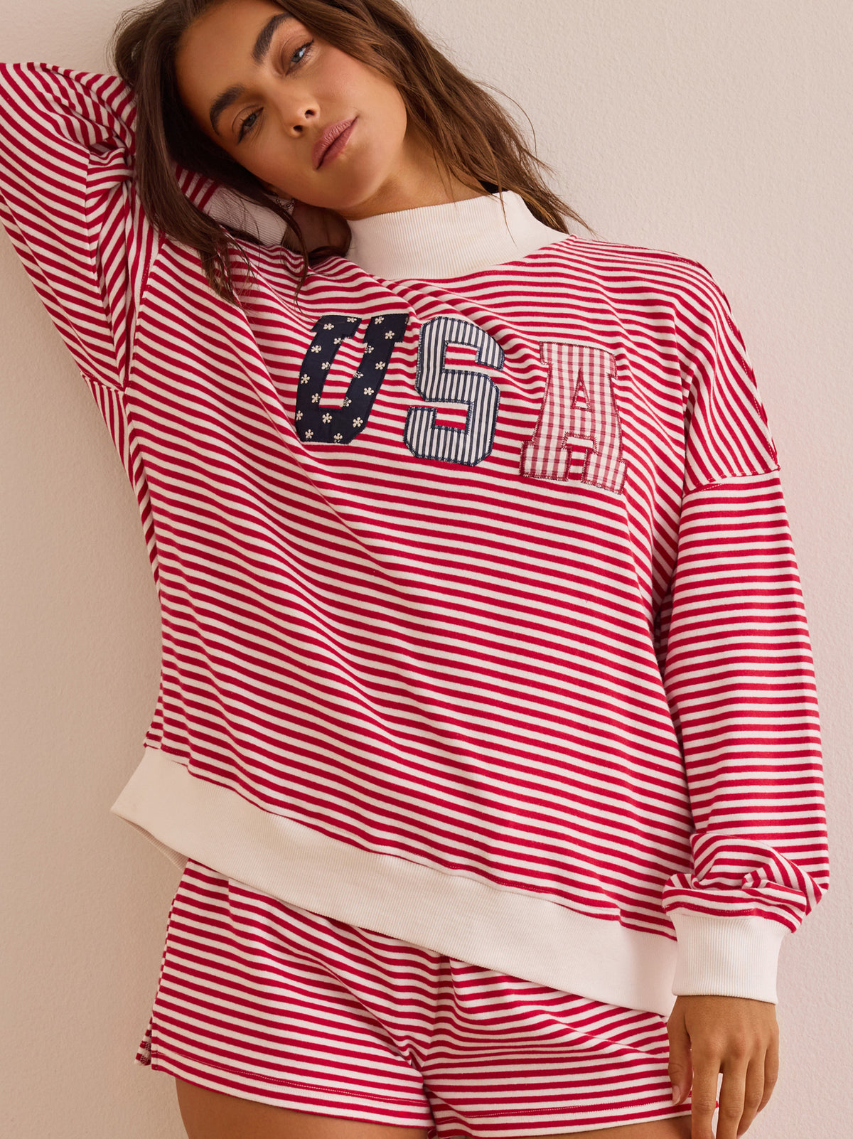 USA Stripe Mockneck Pullover