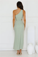 Style Capital One Shoulder Mesh Maxi Dress Sage