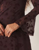 Flocked Floral Mini Dress With Flute Sleeve In Chocolate Brown