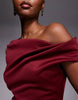 Off Shoulder Sculpted Mini Dress In Burgundy Scuba-Style Fabric