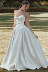 ivory satin basque waist corset bridal gown